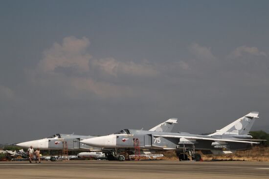 Russian war planes at Hmeimim base in Syria