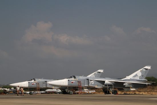Russian war planes at Hmeimim base in Syria
