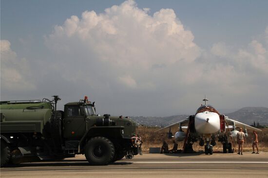 Russian war planes at Hmeimim base in Syria