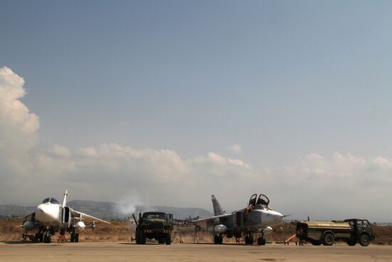 Russian war planes at Hmeimim base in Syria