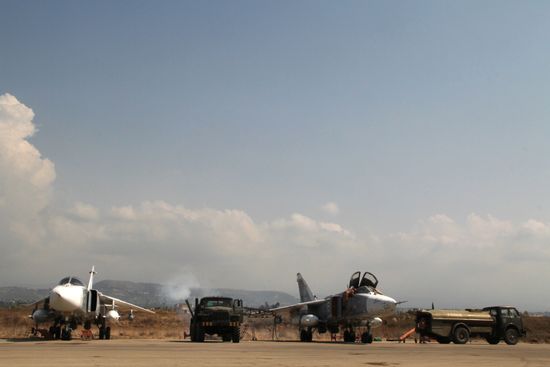 Russian war planes at Hmeimim base in Syria