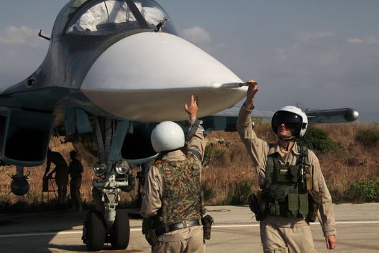 Russian war planes at Hmeimim base in Syria