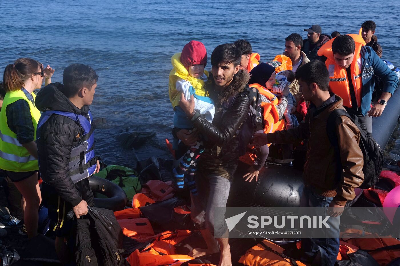 Middle Eastern refugees on Lesbos island in Greece