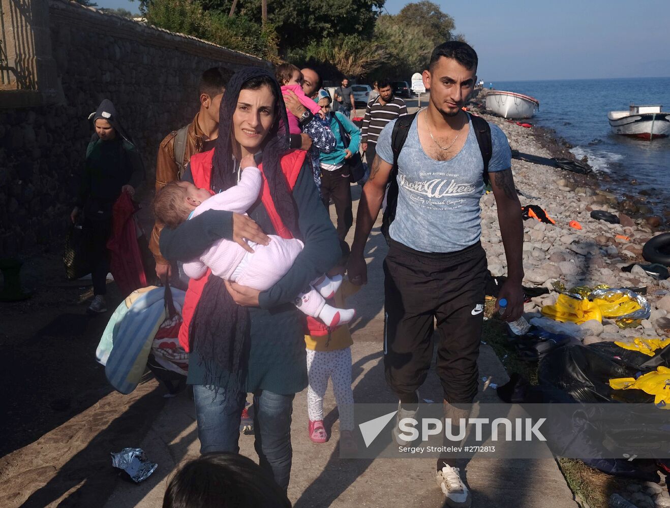 Middle Eastern refugees on Lesbos island in Greece