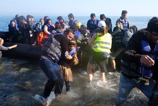 Middle Eastern refugees on Lesbos island in Greece