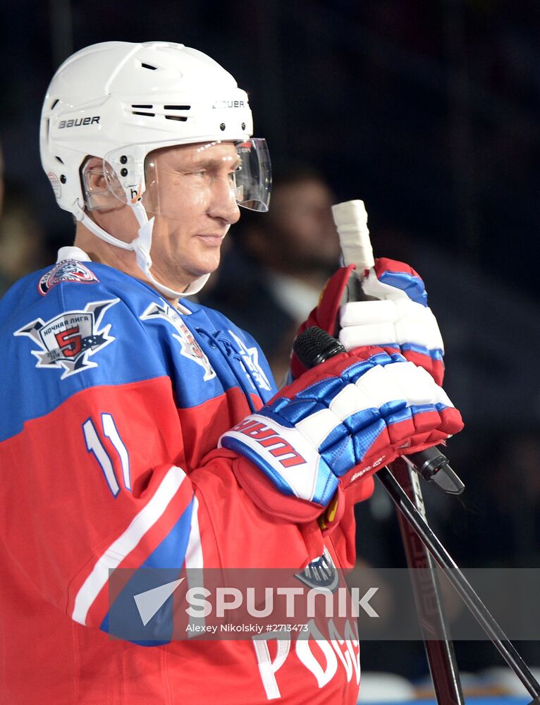 President Vladimir Putin during hockey match between Night Hockey League champions, board members and honorary guests