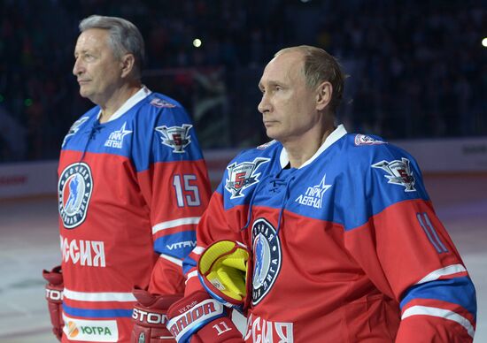 President Vladimir Putin during hockey match between Night Hockey League champions, board members and honorary guests