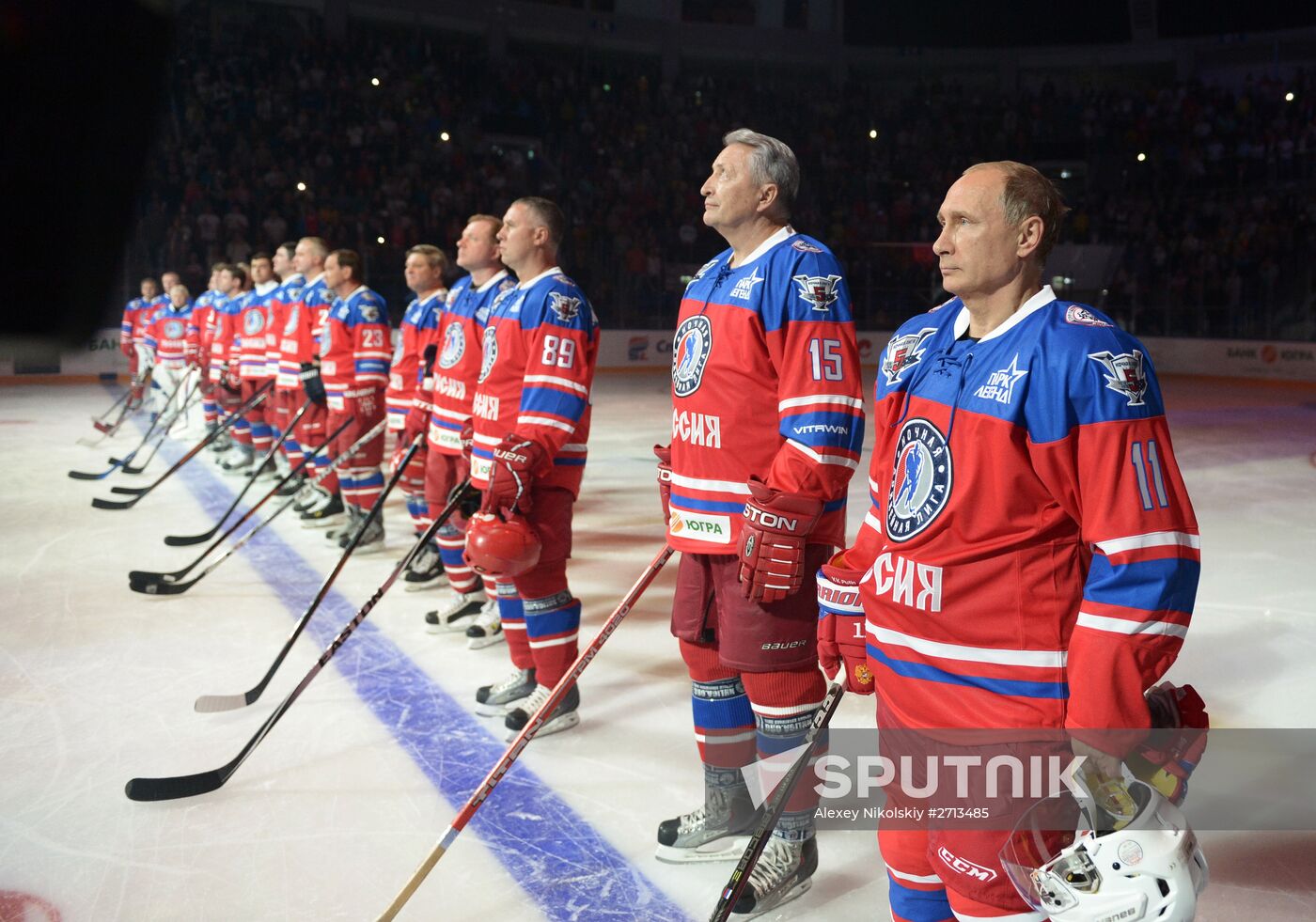 President Vladimir Putin during hockey match between Night Hockey League champions, board members and honorary guests