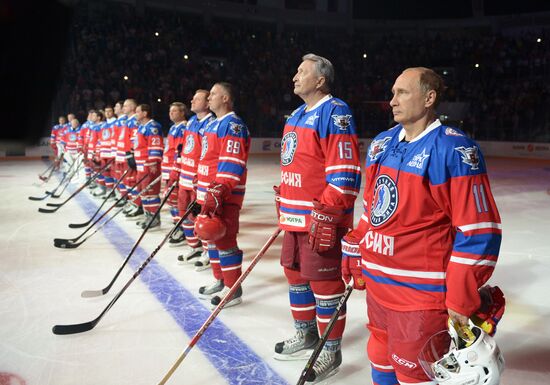 President Vladimir Putin during hockey match between Night Hockey League champions, board members and honorary guests