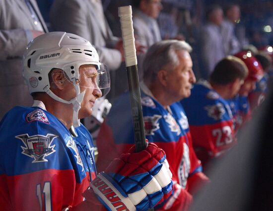 President Vladimir Putin during hockey match between Night Hockey League champions, board members and honorary guests