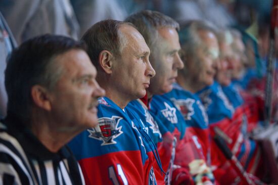 President Vladimir Putin during hockey match between Night Hockey League champions, board members and honorary guests