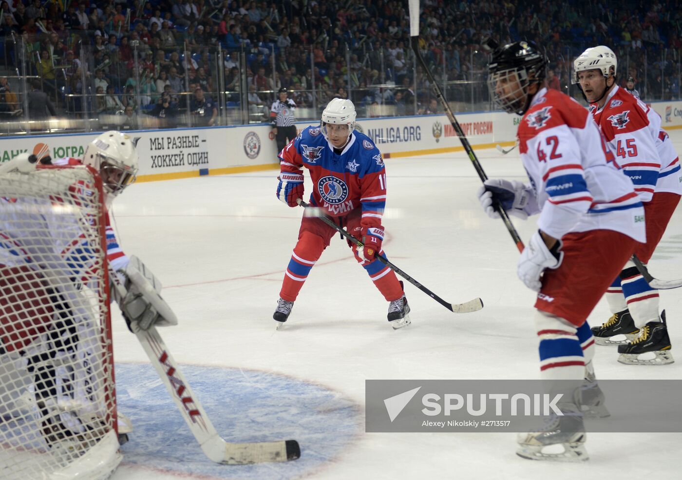 President Vladimir Putin during hockey match between Night Hockey League champions, board members and honorary guests