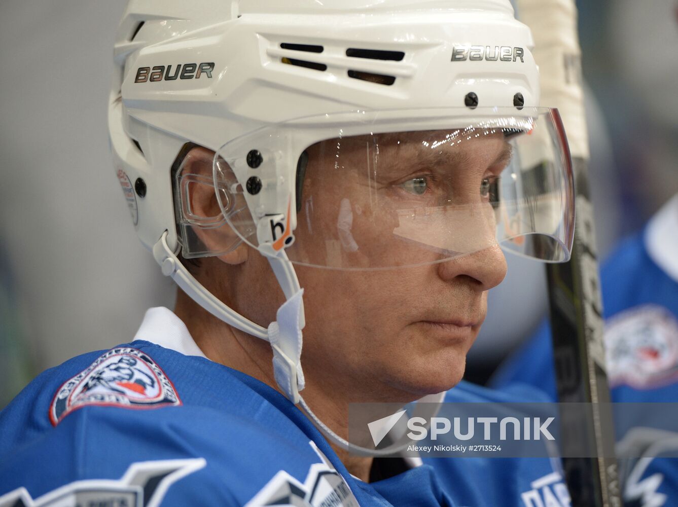 President Vladimir Putin during hockey match between Night Hockey League champions, board members and honorary guests