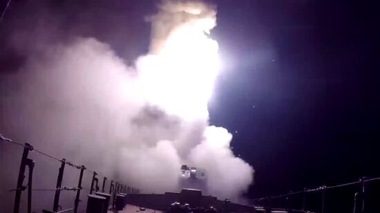 Caspian Flotilla ships fire missiles to attack ISIL positions in Syria