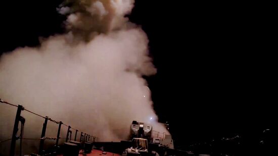 Caspian Flotilla ships fire missiles to attack ISIL positions in Syria