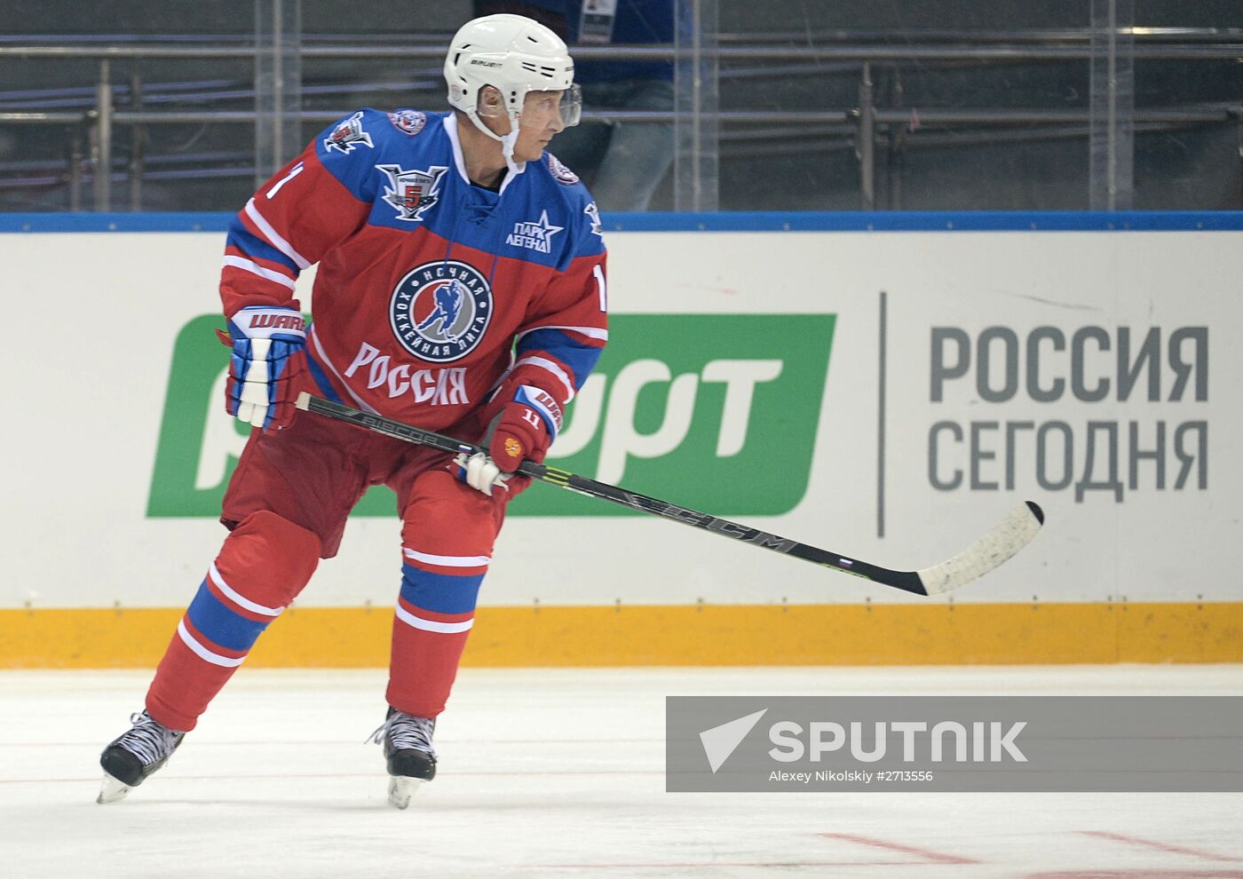 President Vladimir Putin during hockey match between Night Hockey League champions, board members and honorary guests