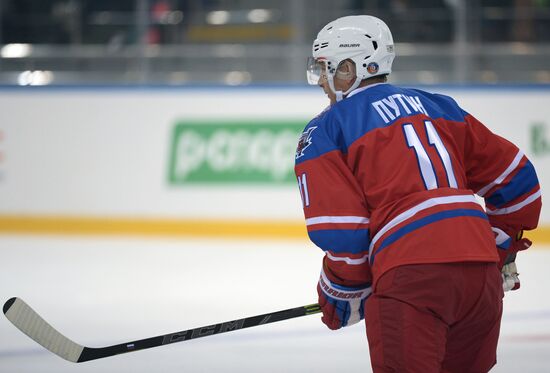 President Vladimir Putin during hockey match between Night Hockey League champions, board members and honorary guests