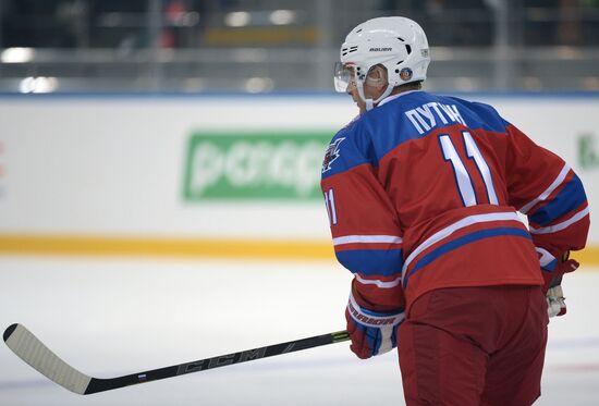 President Vladimir Putin during hockey match between Night Hockey League champions, board members and honorary guests