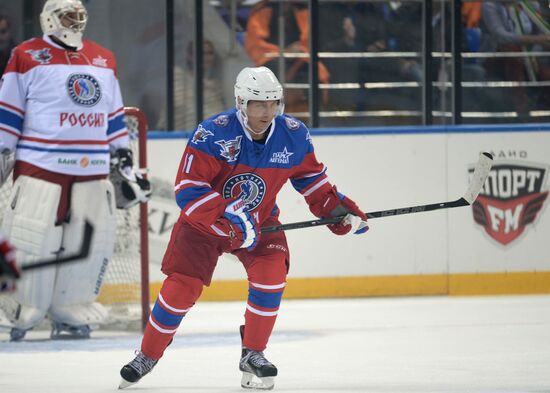 President Vladimir Putin during hockey match between Night Hockey League champions, board members and honorary guests