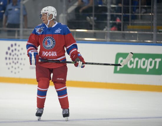 President Vladimir Putin during hockey match between Night Hockey League champions, board members and honorary guests