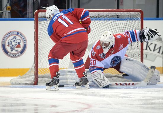 President Vladimir Putin during hockey match between Night Hockey League champions, board members and honorary guests