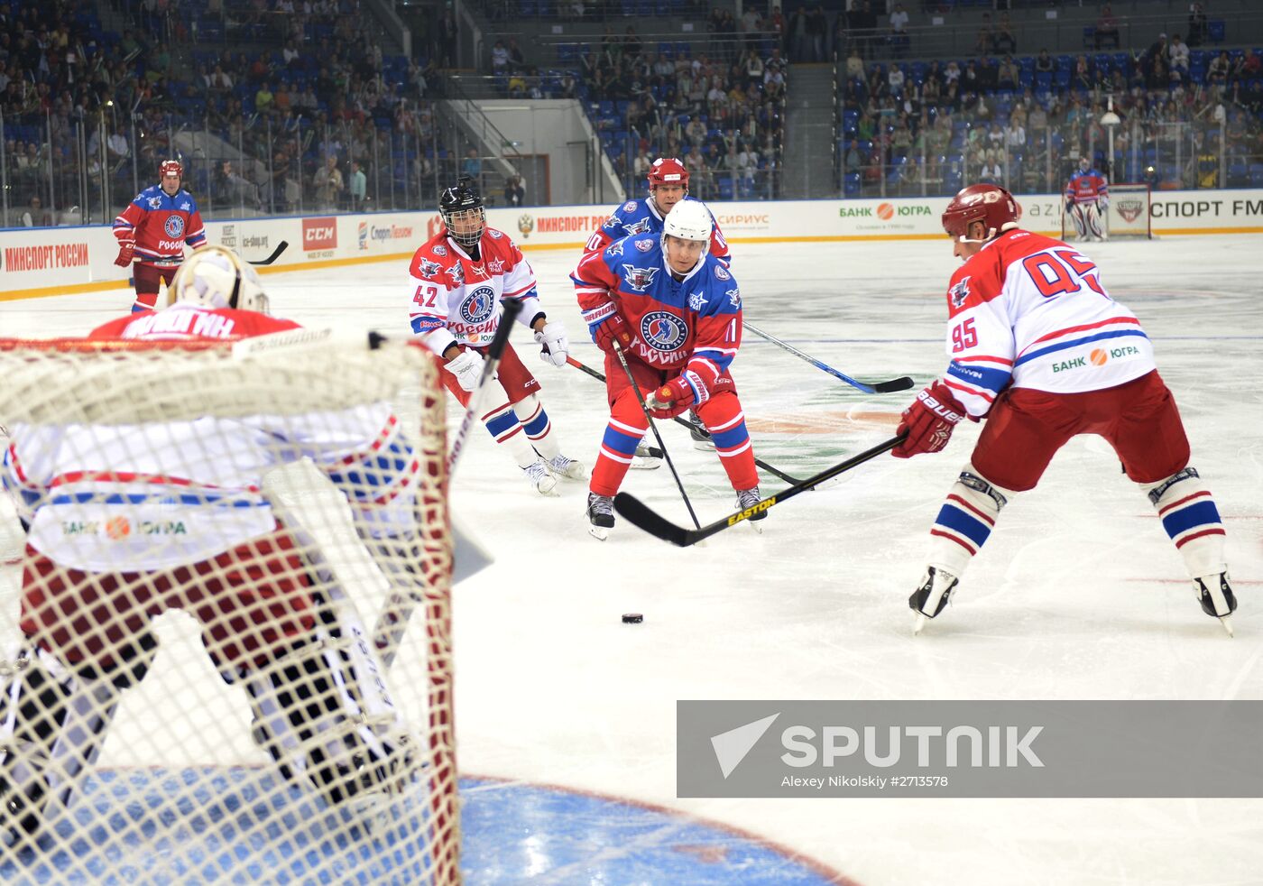 President Vladimir Putin during hockey match between Night Hockey League champions, board members and honorary guests