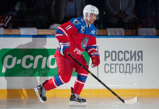 President Vladimir Putin during hockey match between Night Hockey League champions, board members and honorary guests