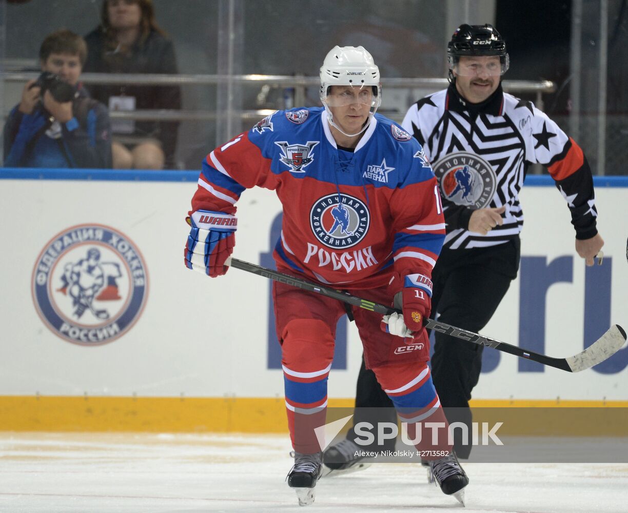 President Vladimir Putin during hockey match between Night Hockey League champions, board members and honorary guests