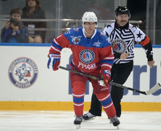 President Vladimir Putin during hockey match between Night Hockey League champions, board members and honorary guests