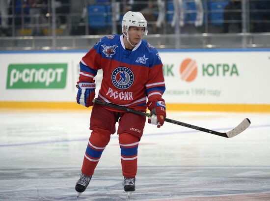 President Vladimir Putin during hockey match between Night Hockey League champions, board members and honorary guests