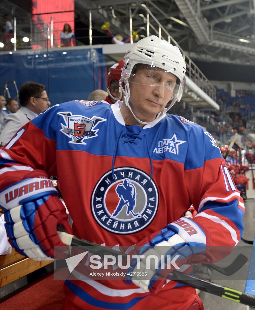 President Vladimir Putin during hockey match between Night Hockey League champions, board members and honorary guests