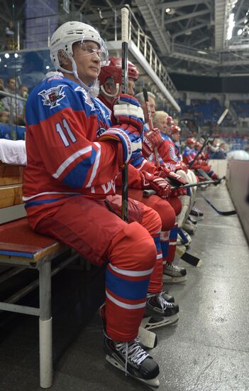 President Vladimir Putin during hockey match between Night Hockey League champions, board members and honorary guests