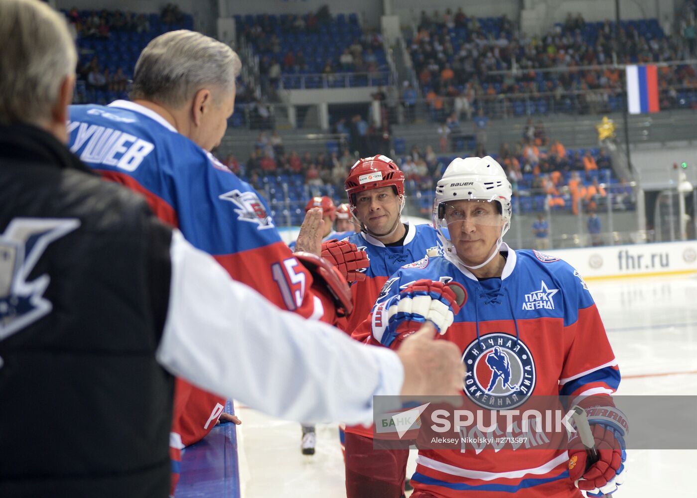 President Vladimir Putin during hockey match between Night Hockey League champions, board members and honorary guests