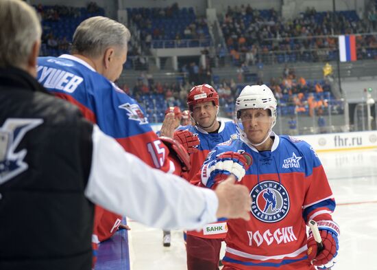 President Vladimir Putin during hockey match between Night Hockey League champions, board members and honorary guests