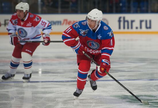 President Vladimir Putin during hockey match between Night Hockey League champions, board members and honorary guests