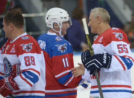 President Vladimir Putin during hockey match between Night Hockey League champions, board members and honorary guests