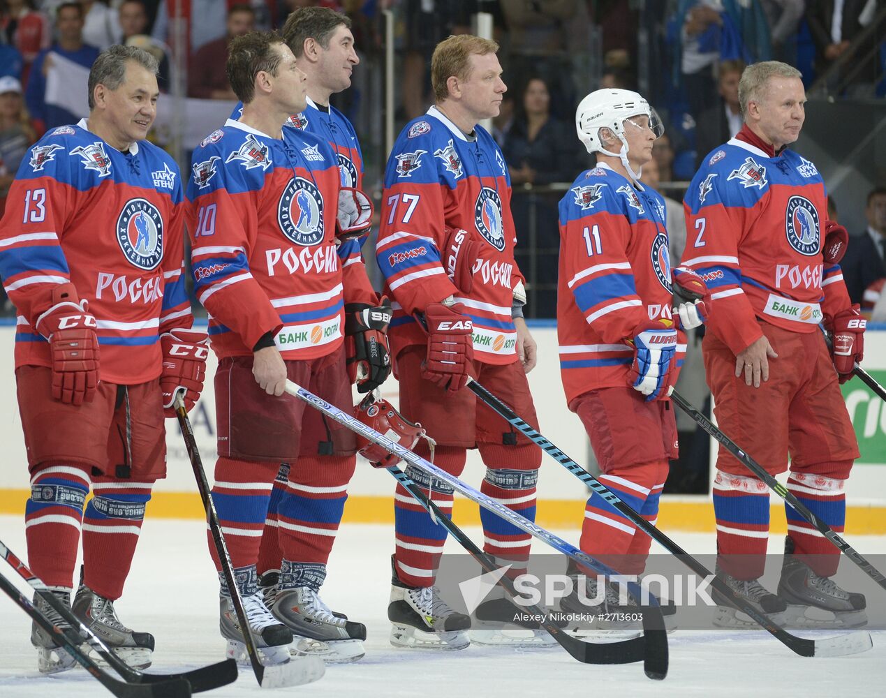 President Vladimir Putin during hockey match between Night Hockey League champions, board members and honorary guests