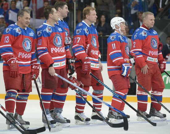 President Vladimir Putin during hockey match between Night Hockey League champions, board members and honorary guests