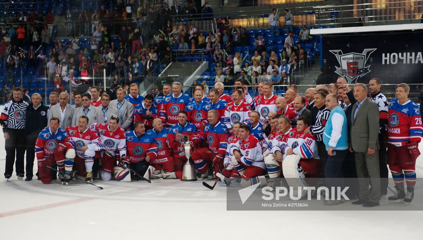 President Vladimir Putin during hockey match between Night Hockey League champions, board members and honorary guests