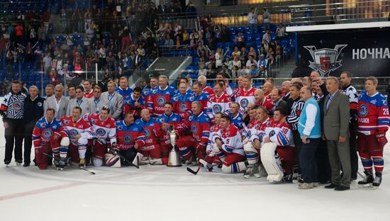 President Vladimir Putin during hockey match between Night Hockey League champions, board members and honorary guests