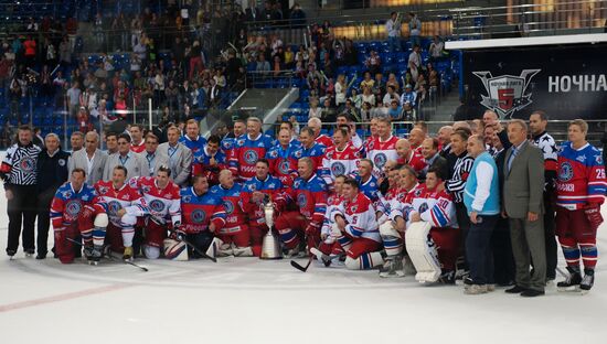 President Vladimir Putin during hockey match between Night Hockey League champions, board members and honorary guests