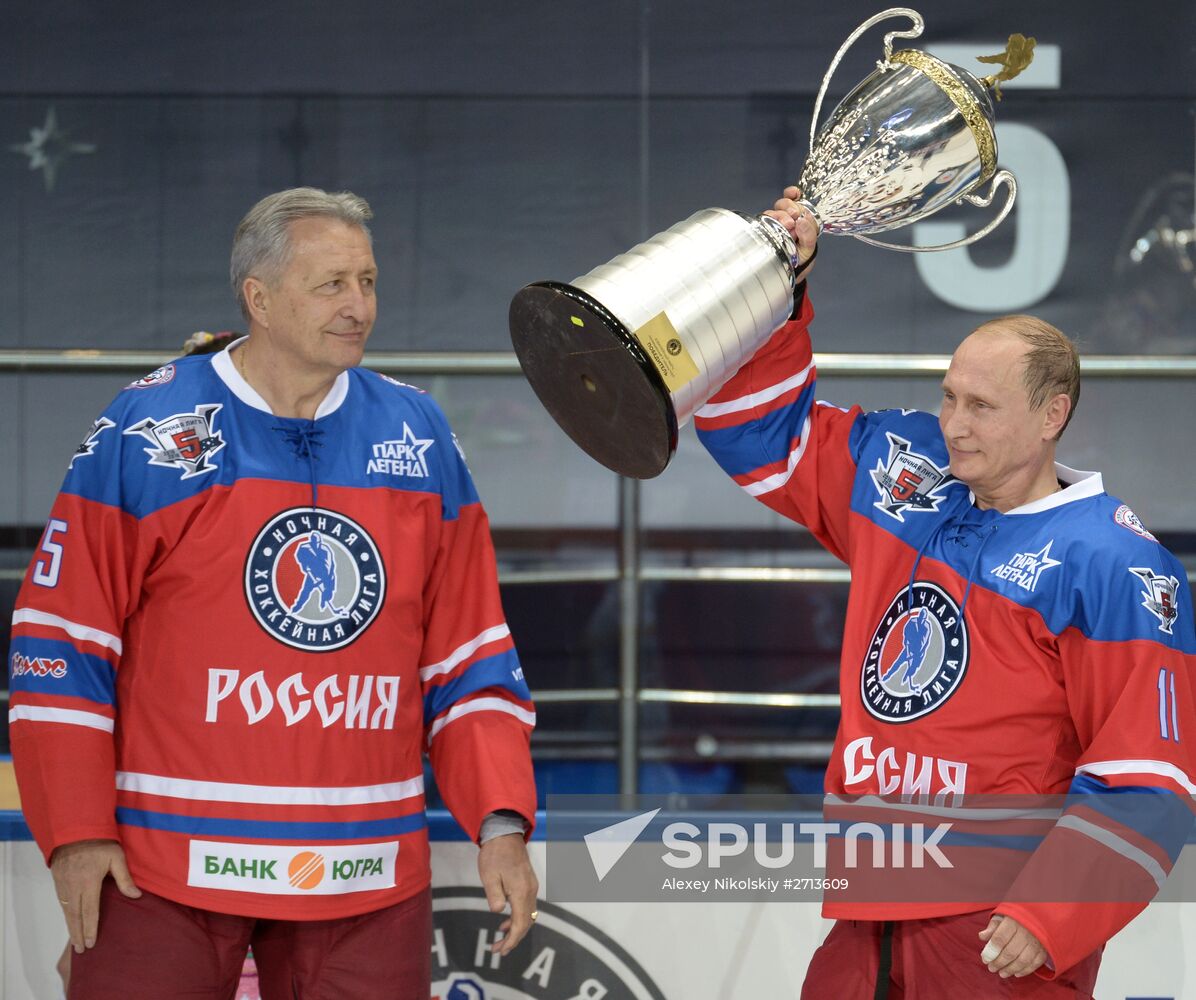 President Vladimir Putin during hockey match between Night Hockey League champions, board members and honorary guests