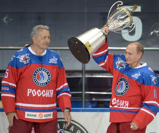 President Vladimir Putin during hockey match between Night Hockey League champions, board members and honorary guests