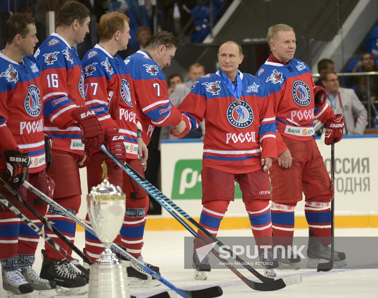 President Vladimir Putin during hockey match between Night Hockey League champions, board members and honorary guests