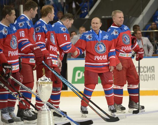 President Vladimir Putin during hockey match between Night Hockey League champions, board members and honorary guests