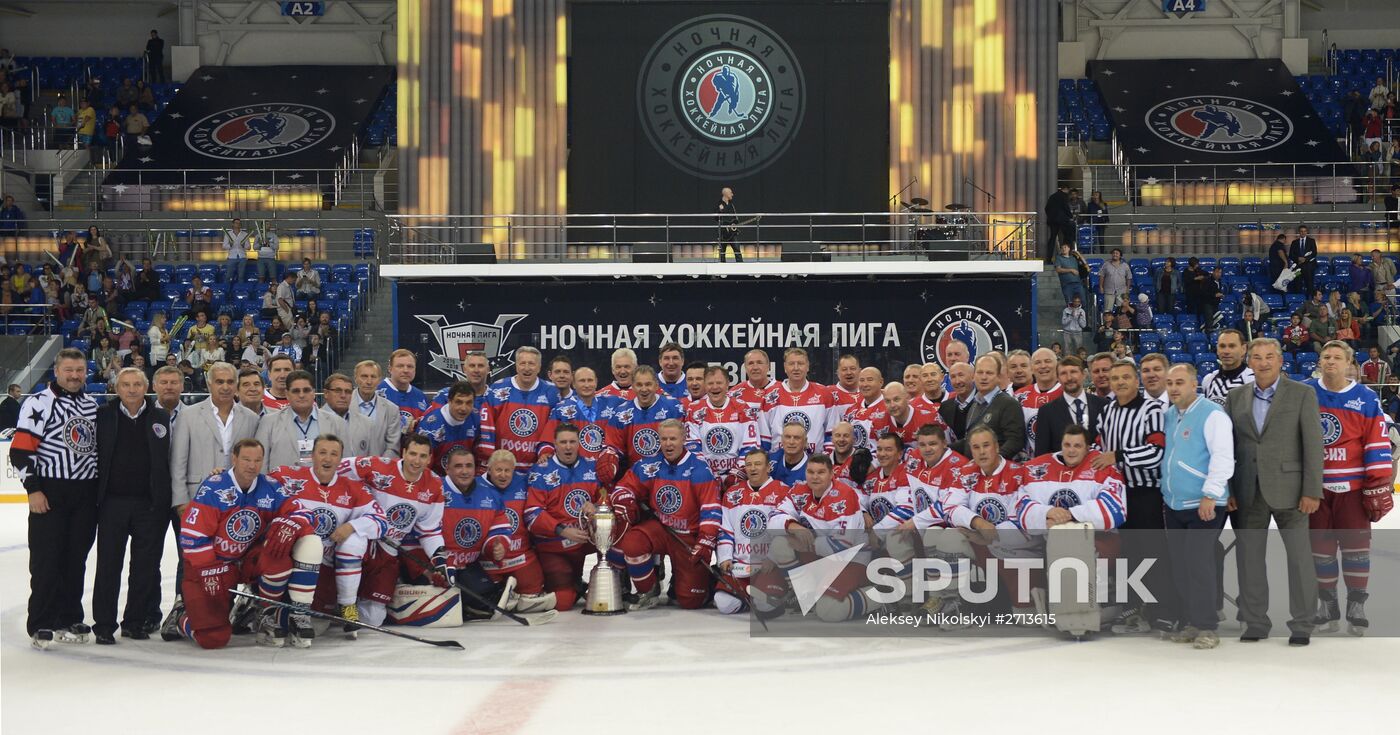 President Vladimir Putin during hockey match between Night Hockey League champions, board members and honorary guests