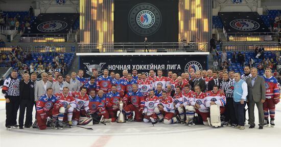 President Vladimir Putin during hockey match between Night Hockey League champions, board members and honorary guests