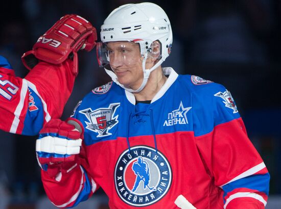 Vladimir Putin takes part in hockey match between Night Hockey League champions and board members and honorary guests