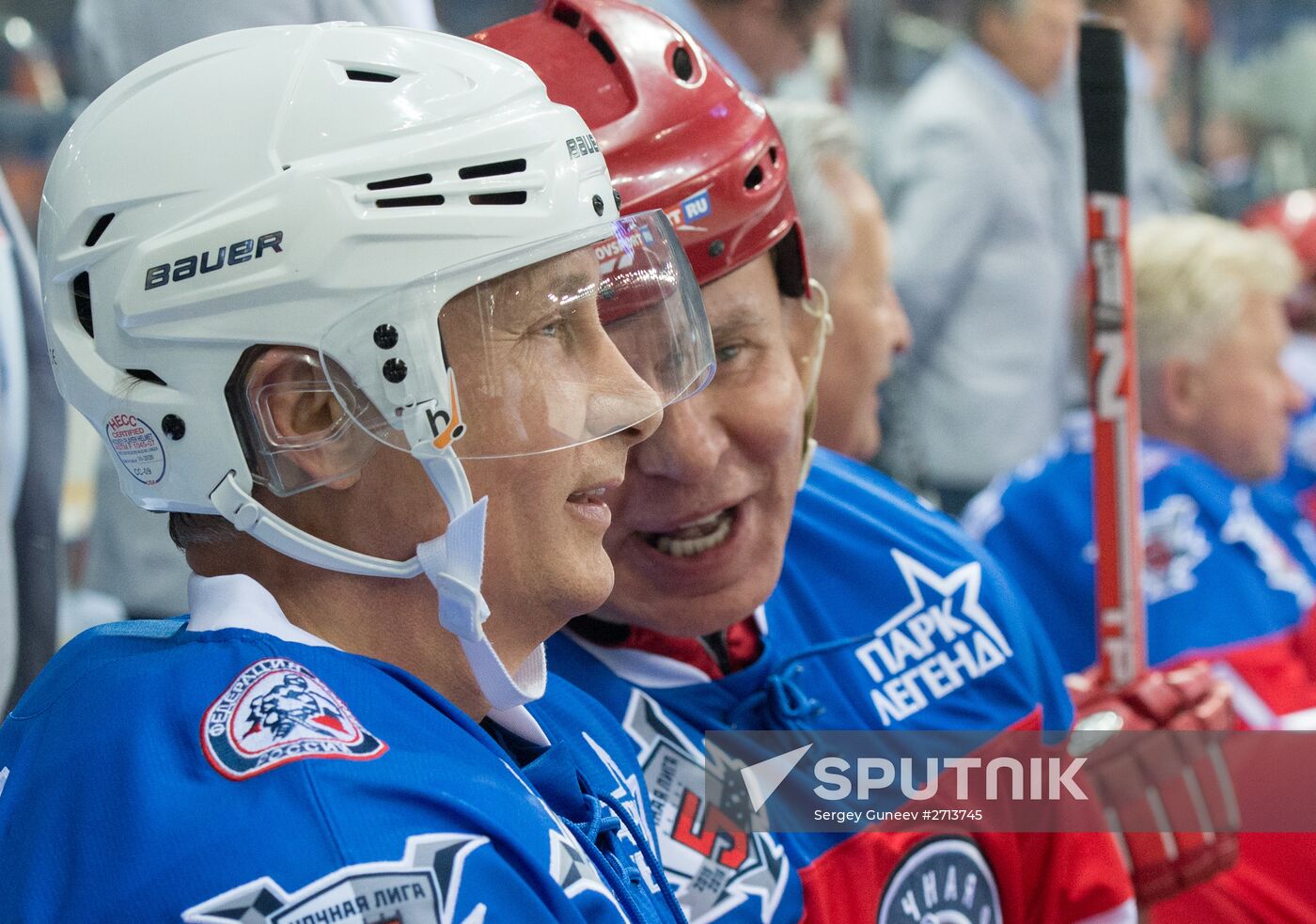 Vladimir Putin takes part in hockey match between Night Hockey League champions and board members and honorary guests