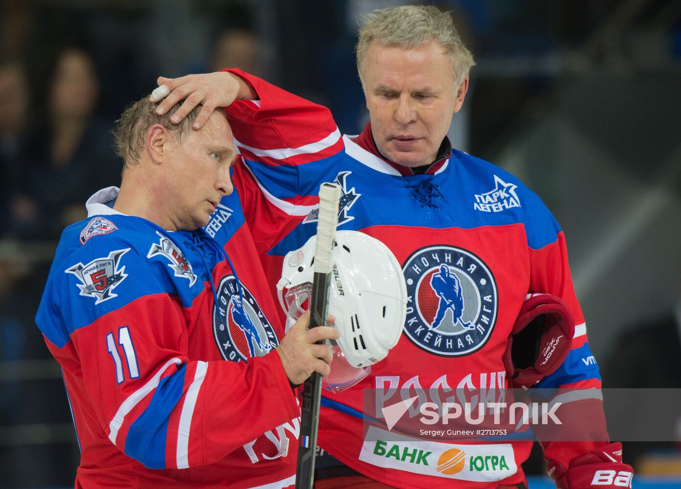Vladimir Putin takes part in hockey match between Night Hockey League champions and board members and honorary guests